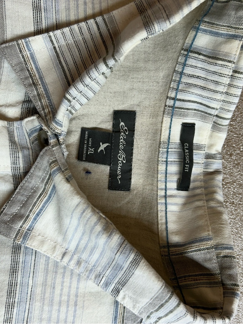 Eddie Bauer Blue & Black Striped SS Button-Down Shirt, XL, Linen/Cotton Blend - Picture 8 of 10